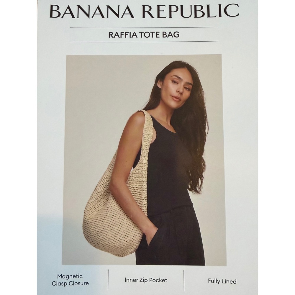 Banana Republic Raffia Tote Bag Natural Woven Hobo Shoulder Bag Summer Boho
